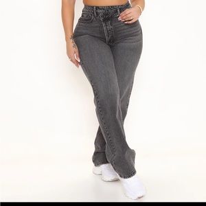 Black asymmetrical jeans